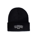 Detail of California West Coast white print on a black cuffed knitted beanie hat - M (56-58cm) / Black