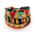 Elastic yoga headband featuring colorful African geometric patterns and orange edge - Style 1