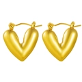 Polished golden heart-shaped stainless steel earrings with premium mirror finish - Round Heart Mirror Polished