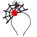 Diadema de Halloween con diseño de telaraña negra, rosa roja y araña de pedrería - Telaraña con flores rojas