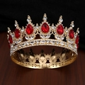 Corona nuziale barocca dorata con gemme rosse a goccia e cristalli lucenti - Oro + Gemma Rossa