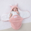 Couverture d'emmaillotage rose en peluche avec oreilles de lapin pour nouveau-né - 【Sherpa】Jambe Ronde Oreilles de Lapin Rose