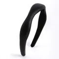 Classic black padded faux leather headband with high crown design for a retro fashion look - Premium Leather Black