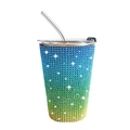 17oz Rhinestone Stainless Steel Tumbler with Straw in Blue Green Yellow Gradient - 500ml / Rainbow