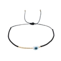Bracelet œil maléfique noir tissé main avec perles dorées et cordon de serrage réglable - Noir-Perle d'Or Mauvais Œil