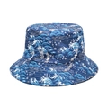 Reversible bucket hat with Japanese ukiyo-e waves and crane patterns in navy cotton - M (56-58cm) / Japanese Print/Black (Xiangyun)