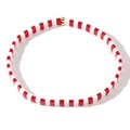 Bracelet élastique en perles Tila avec carreaux rouges et blancs et perle dorée - Rouge Blanc Rayé Perle Or