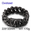 Oxidiertes Herren-Panzerarmband aus Edelstahl mit Totenkopf im Gothic-Punk-Stil - 22cm / Mattschwarz