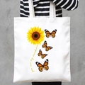 White canvas tote bag with butterfly sunflower print and you are my sunshine slogan - Sunshine Flower (STD707-O)