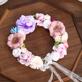 Exquisites Blumenkranz Stirnband mit lila rosa Rosen und weißen Seidenbändern für Bräute - Lila & Blauer Kranz (24)