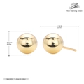 Detailed technical diagram showing dimensions of polished S925 sterling silver ball studs - 7mm Silver Plated Gold