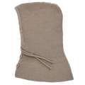 Winter knitted balaclava in light coffee color with drawstring and side button details - Khaki