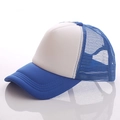 Blue and white trucker hat with mesh back and curved brim in 45-degree view - Adjustable / Royal Blue White