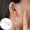 Ensemble de boucles d'oreilles argentées avec grand anneau et manchette punk - Ensemble de Boucles d'Oreilles Style Punk Brossé Mat (9465)