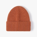 Caramel ribbed knit beanie with thick fold-over cuff for warm winter comfort - One Size / Orange Yellow