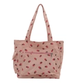 Grande borsa tote in velluto a coste rosa con stampa di fragole rosse e zip frontale - Rosa