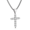 Hip-hop zilveren kruisketting met heldere zirkonen op een ronde schakelketting - Zilverkleurige Hanger (KP97657)