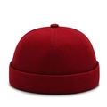 Detailed view of red cotton canvas brimless docker cap with retro stitching texture - One Size / Burgundy