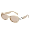 Occhiali da sole ovali color crema con lenti marroni e decorazioni in metallo argento - Montatura Beige Lente Tè Chiaro