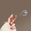 U-shaped silver hair pin with blue porcelain pattern and faux pearl detail - Blue and White Porcelain Pearl - Gold