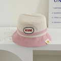 Kids corduroy bucket hat in beige and pink color block with embroidered letter patch - 52cm (2-5 Years) / Letter KYM / Pink