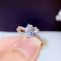 Elegant heart-shaped one carat carbon diamond wedding ring for women with pave band - Ljz-127 / Adjustable Open