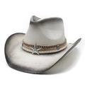 Detail of vintage straw cowboy hat featuring turquoise star buckle and braided cord - M (56-58cm) / Black and White