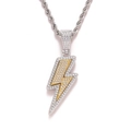 Hip hop lightning bolt pendant with micro-paved zircons on a silver twist chain - 60cm Stainless Steel Rope Chain / Two Colors