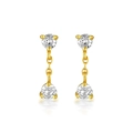 Elegant gold-plated silver needle earrings with dual round cubic zirconia drop tassels - Gold (White Zirconia)