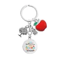 Silver metal keychain with red apple, owl, tree and teacher appreciation engraving - CYPYS008 Keychain Silver