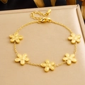 Gold-plated stainless steel bracelet featuring five delicate flower pendants for women - Gold Bracelet