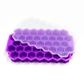 Purple silicone honeycomb ice tray with clear lid for making 37 hexagonal cubes - Purple