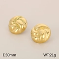 Pendientes de botón dorados de 30mm en acero inoxidable con diseño de espiral - Estilo B (KE115155-KFC) / Dorado