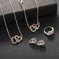 Elegant 5-piece rose gold jewelry set featuring interlocking double heart rhinestone designs - Double Heart Necklace + Bracelet + Ring + Stud Earrings / Rose Gold (Jewelry Set)