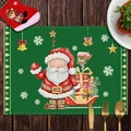 Christmas placemat with green Santa Claus and snowflake design on wooden table - CD30-20