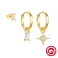 Three-piece S925 sterling silver gold-plated earring set with zircon charms and star pendant - 3PCS Gold Set #1 (Star/Rectangle)