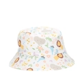 White baby sun hat featuring colorful cartoon lion and elephant animal print - White Animal Flower Pattern (16#)