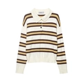 Maglione in maglia polo a righe da donna con maniche lunghe e colletto classico retrò - S / Righe Crema/Giallo/Caffè