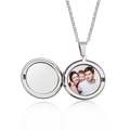 Polished silver stainless steel round locket pendant with a family photo inside - Necklace - Silver Round 26MM / Glossy
