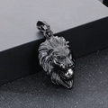 Pendentif tête de lion noir hip hop avec pierre de zircon en acier inoxydable poli - Couleur Noire avec Zirconium KP100251-TOM