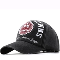 Vintage washed grey baseball cap with five-star patch and side letter embroidery - One Size / Black