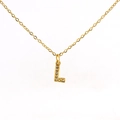 Gold stainless steel necklace with sparkling crystal encrusted letter L pendant - Gold Letter L