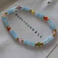 Handmade beaded necklace with blue natural stones and colorful multi-shade accents - Ice Blue River Bracelet SL0113