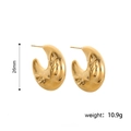 Detail view of 26mm golden crescent earrings with wave texture, weighing 10.9g per pair - Thickened Crescent Wave Texture Earrings (STE24418-GO)