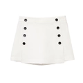 Détail d'une mini-jupe blanche à taille haute avec boutons noirs à double boutonnage - XS / Blanc