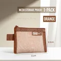 Mini orange mesh storage bag with zipper for coins and cards 11x8.5cm compact size - 11x8.5cm / Orange