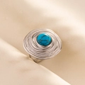 Macro detail of silver stainless steel ring with turquoise stone and spiral textures - Silver Base-Dark Blue Stone