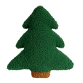Groen bouclé pluche kussen in kerstboomvorm met bruine stam en zachte textuur - 45cm