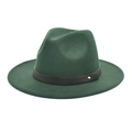 Close-up detail of dark green wool felt jazz hat with brown leather belt and gold stud - M (56-58cm) / Dark Green