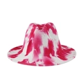 Stijlvolle roze en witte tie-dye wollen vilten fedora hoed met een brede rand jazz stijl - Eén Maat(58cm) / Roze Tie-Dye